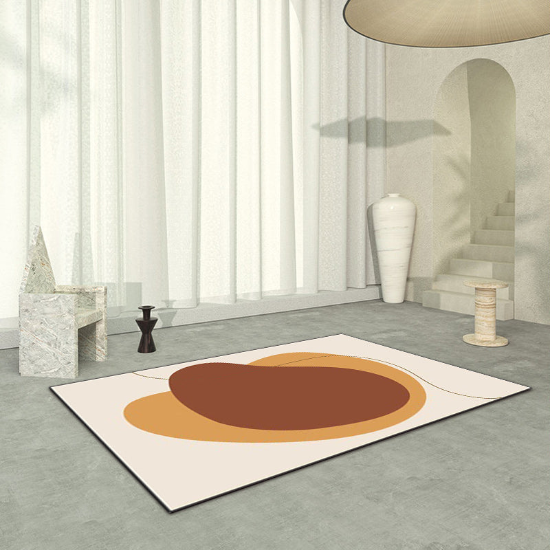 Stornfield | Original Brown Block Print Polyester Living Room Rug, Pet-Friendly, Non-Slip Backing Mat