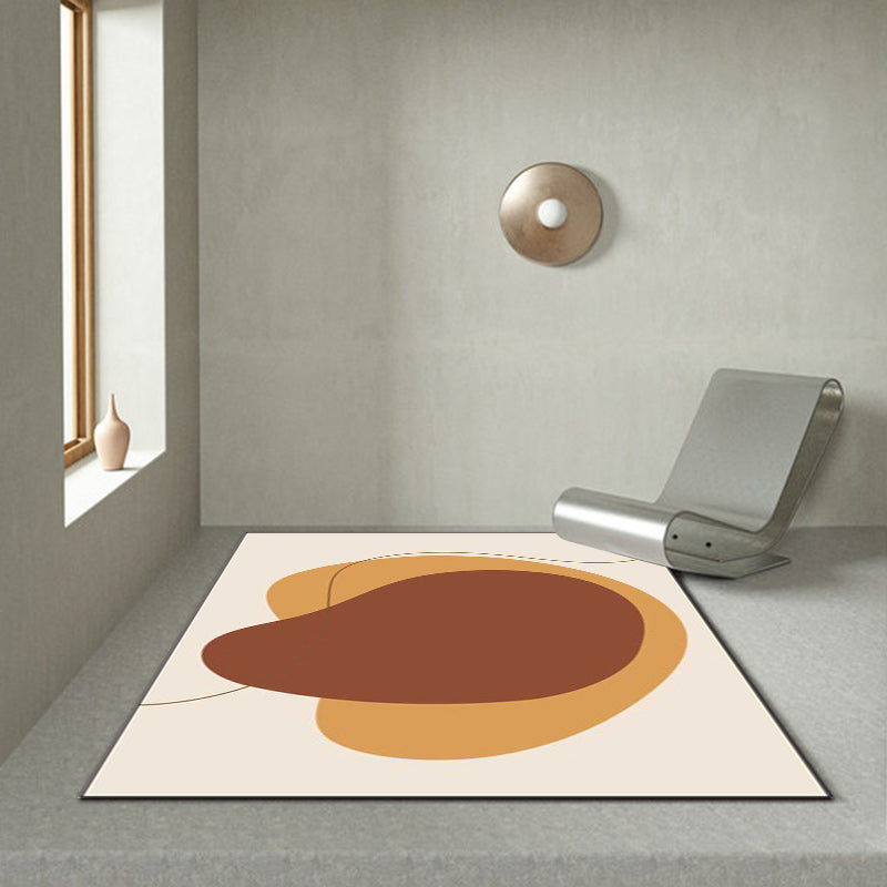 Stornfield | Original Brown Block Print Polyester Living Room Rug, Pet-Friendly, Non-Slip Backing Mat