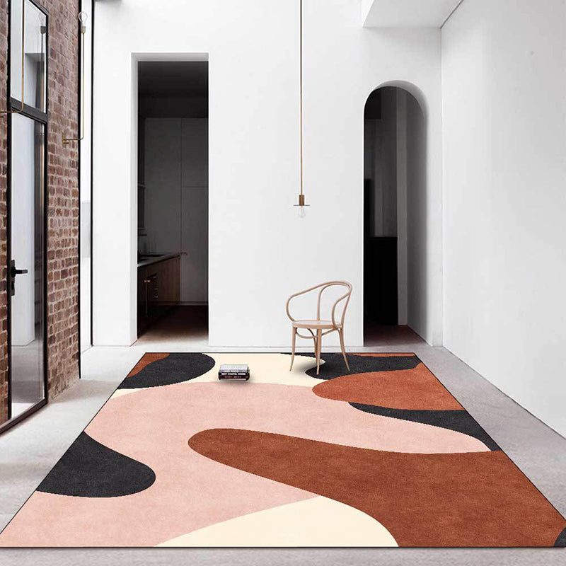 Stornfield | New Living Room Rug in Pink and Brown with Colour Block Pattern Anti-Slip Pet-Friendly Polyester Area Rug