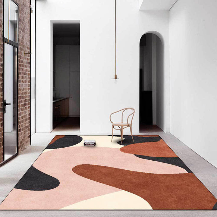 Stornfield | New Living Room Rug in Pink and Brown with Colour Block Pattern Anti-Slip Pet-Friendly Polyester Area Rug