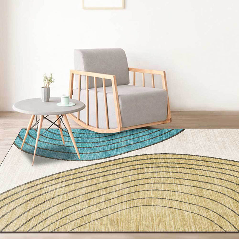 Stornfield | Ivory & Yellow Novelty Living Room Rug with Colour Block Stripe Pattern Non-Slip Polyester Mat Bedroom Carpet