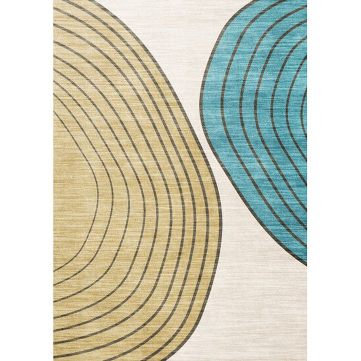 Stornfield | Ivory & Yellow Novelty Living Room Rug with Colour Block Stripe Pattern Non-Slip Polyester Mat Bedroom Carpet