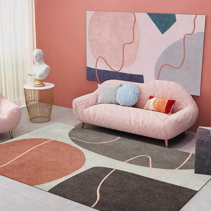 Stornfield | Original Brown Colour Block Pattern Polyester Living Room Rug, Washable, with Non-Slip Backing, Floor Mat