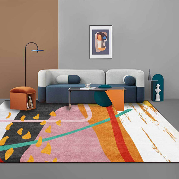 Stornfield | Multicolor Casual Novelty Rug with Color Block Paint Pattern Polyester Rug with Non-Slip Backing for Home Decor