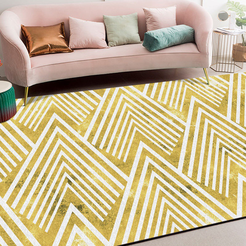 Stornfield | Gold Bedroom Rug Striped Mountain Geometric Pattern Area Rug Polyester, Washable and Pet-Friendly