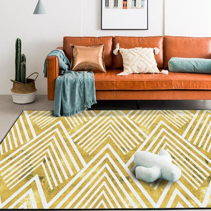 Stornfield | Gold Bedroom Rug Striped Mountain Geometric Pattern Area Rug Polyester, Washable and Pet-Friendly