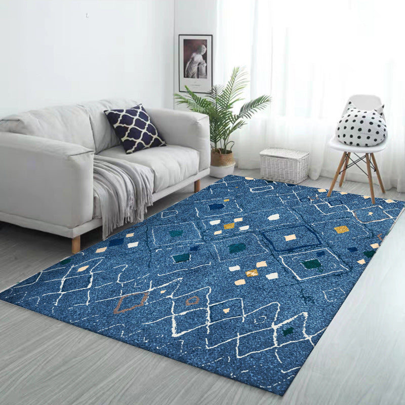 Stornfield | Novelty Polyester Living Room Rug with Blue Diamond Geometric Print, Washable and Stain-Resistant
Washable Rug