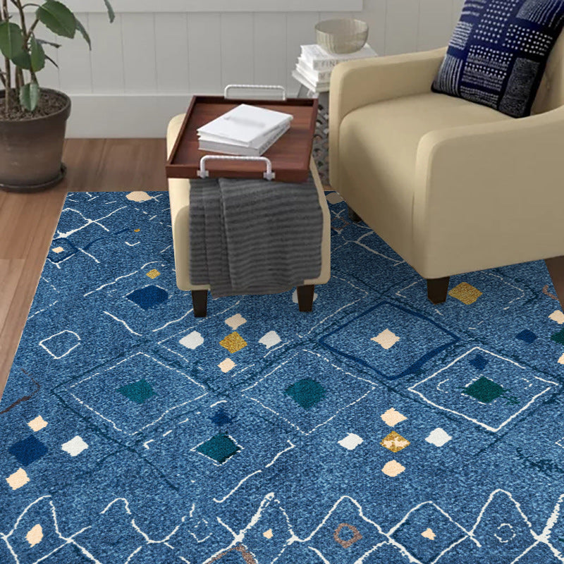 Stornfield | Novelty Polyester Living Room Rug with Blue Diamond Geometric Print, Washable and Stain-Resistant
Washable Rug