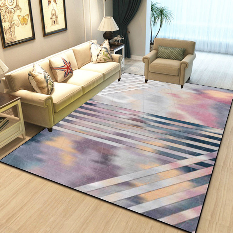 Stornfield | Pink Bedroom Rug Geometric Stripe Pattern Carpet Polyester Rug Pet Friendly Non-Slip Rug