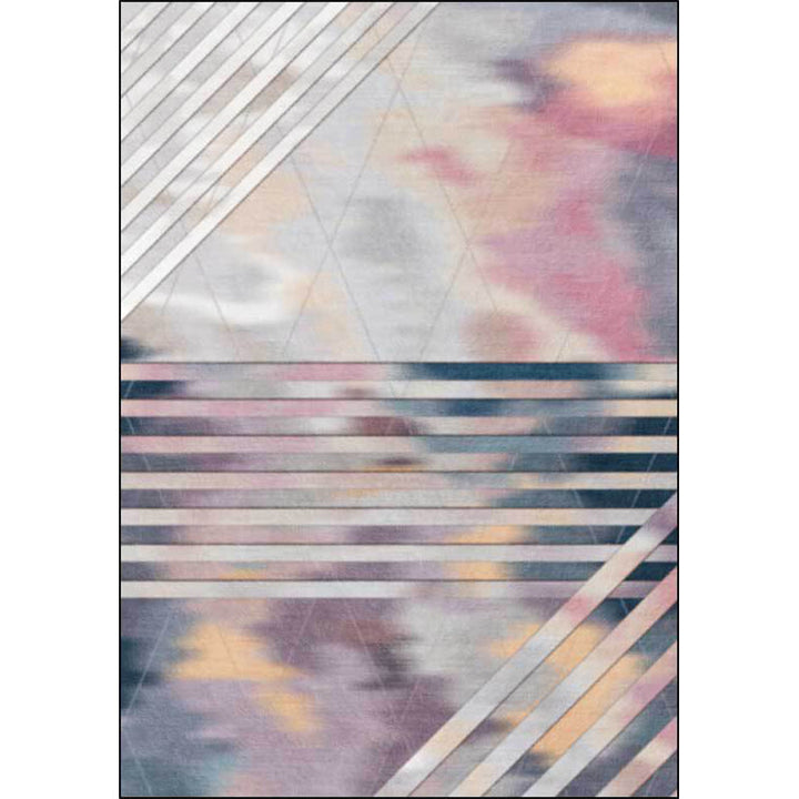 Stornfield | Pink Bedroom Rug Geometric Stripe Pattern Carpet Polyester Rug Pet Friendly Non-Slip Rug