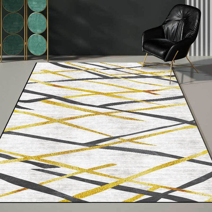 Stornfield | New living room rug with white geometric pattern Stain-resistant and washable polyester rug pet-friendly