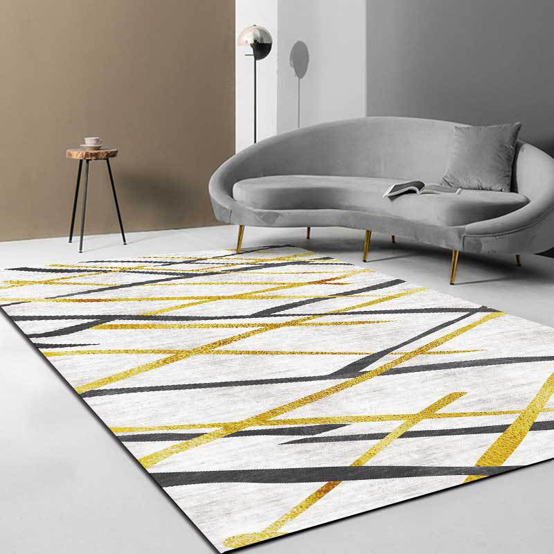 Stornfield | New living room rug with white geometric pattern Stain-resistant and washable polyester rug pet-friendly