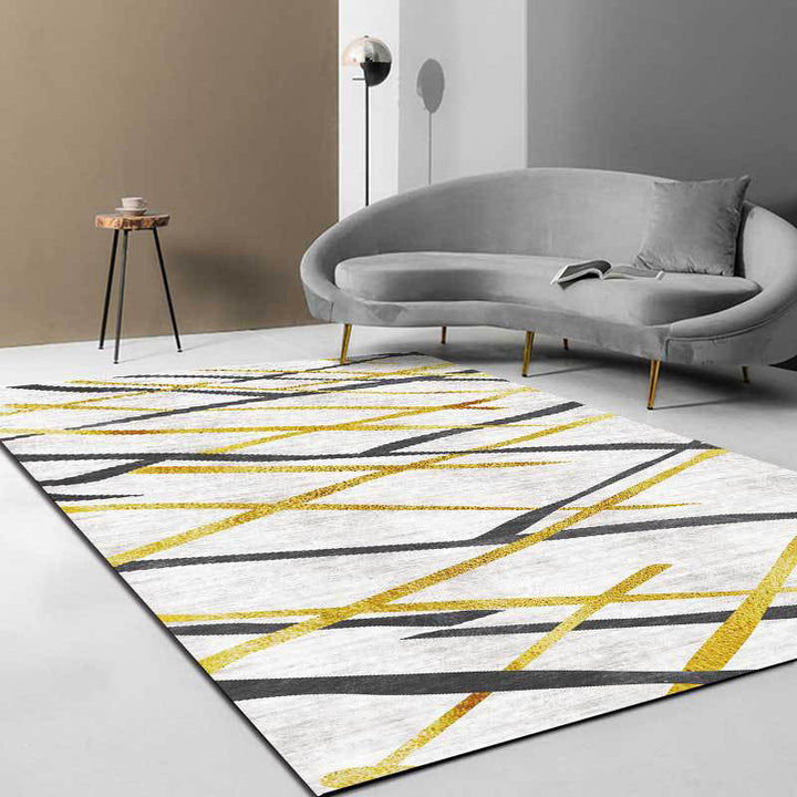 Stornfield | New living room rug with white geometric pattern Stain-resistant and washable polyester rug pet-friendly