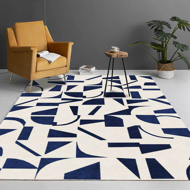 Stornfield | Blue and Beige Elegant Abstract Rug Casual Polyester Carpet Machine Washable Non-Slip Bedroom Rug