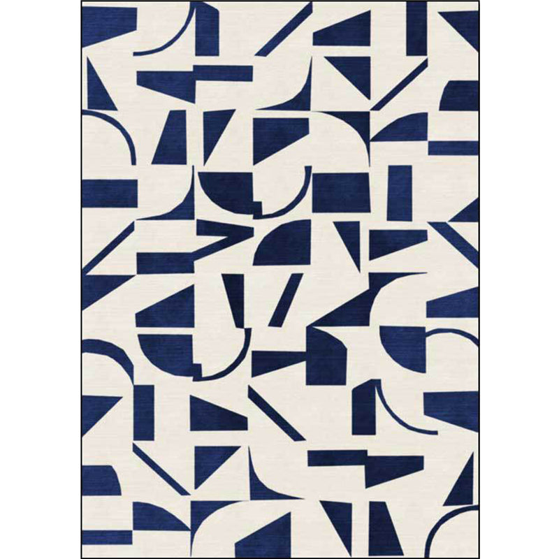 Stornfield | Blue and Beige Elegant Abstract Rug Casual Polyester Carpet Machine Washable Non-Slip Bedroom Rug