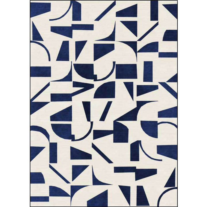 Stornfield | Blue and Beige Elegant Abstract Rug Casual Polyester Carpet Machine Washable Non-Slip Bedroom Rug