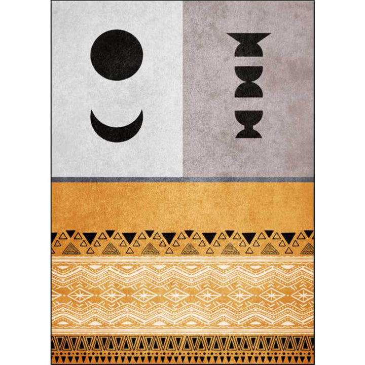 Stornfield | Funky Tribal Print Yellow Rug Vintage Machine Washable Polyester Non-Slip Bedroom Rug
