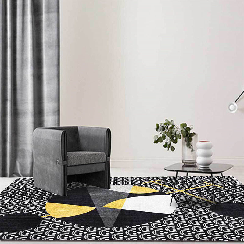 Stornfield | Black Modern Polyester Rug Machine Washable Abstract Rug with Non-Slip Backing Living Room Rug