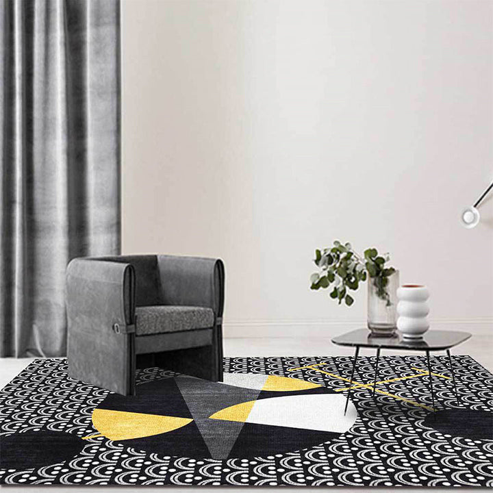 Stornfield | Black Modern Polyester Rug Machine Washable Abstract Rug with Non-Slip Backing Living Room Rug