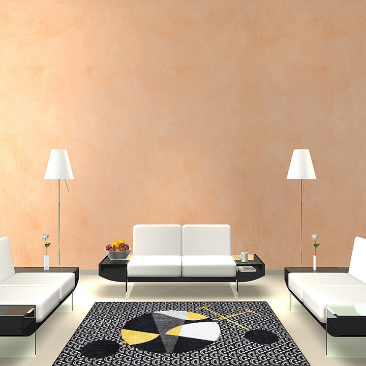 Stornfield | Black Modern Polyester Rug Machine Washable Abstract Rug with Non-Slip Backing Living Room Rug