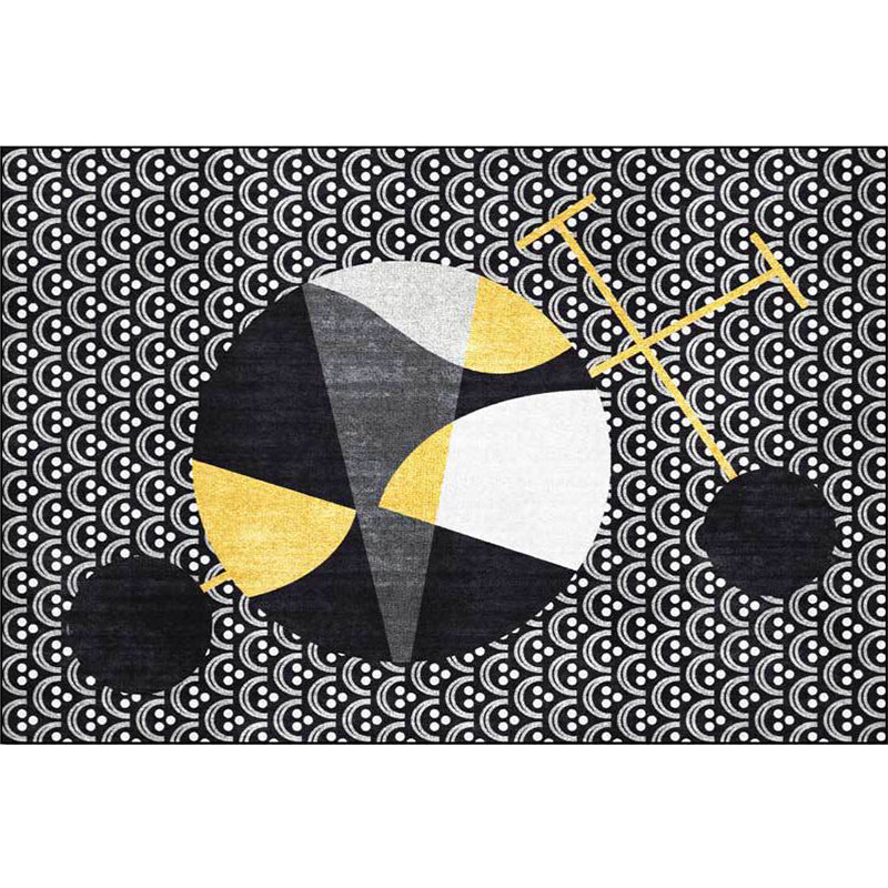 Stornfield | Black Modern Polyester Rug Machine Washable Abstract Rug with Non-Slip Backing Living Room Rug