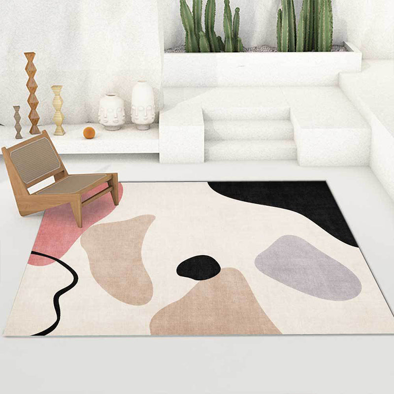 Stornfield | Unique Abstract Colour Block Rug Beige Multicoloured Simple Rug Machine Washable Non-Slip Polyester Rug for Bedroom