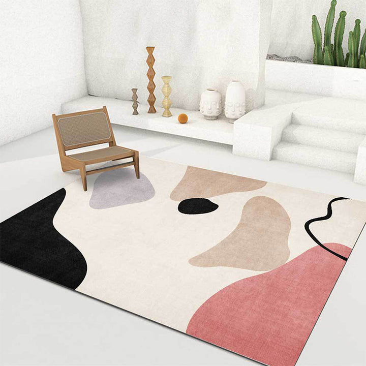 Stornfield | Unique Abstract Colour Block Rug Beige Multicoloured Simple Rug Machine Washable Non-Slip Polyester Rug for Bedroom
