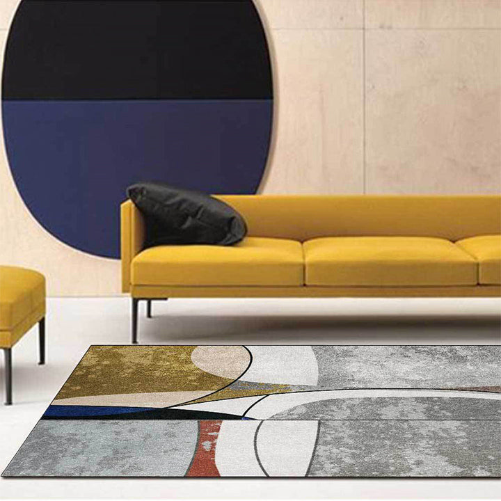 Stornfield | Innovative Grey and Gold Abstract Polyester Rug Washable Carpet with Anti-Slip Backing Rug for Living Room