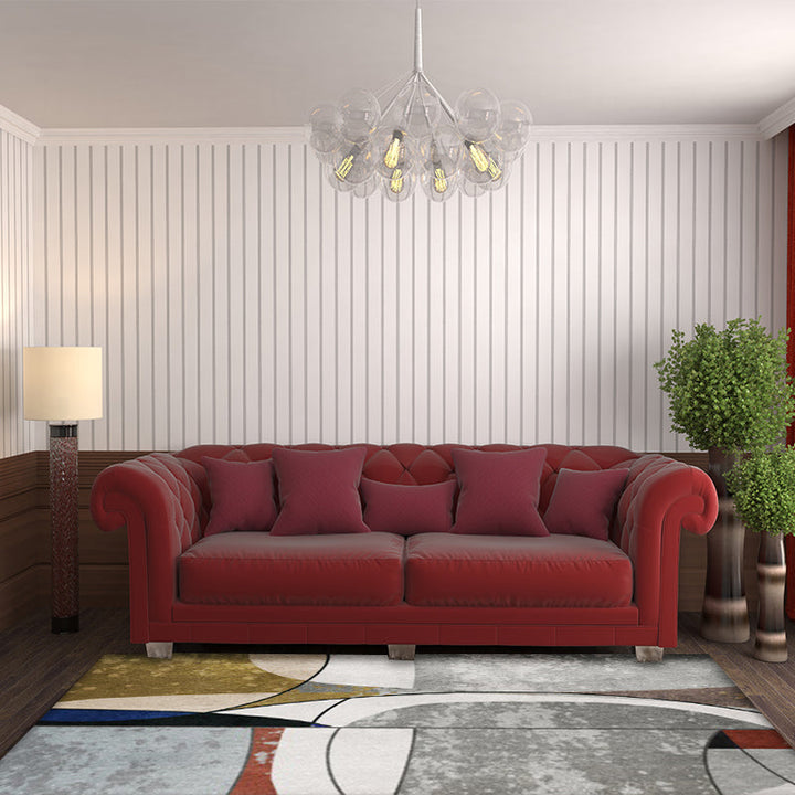 Stornfield | Innovative Grey and Gold Abstract Polyester Rug Washable Carpet with Anti-Slip Backing Rug for Living Room