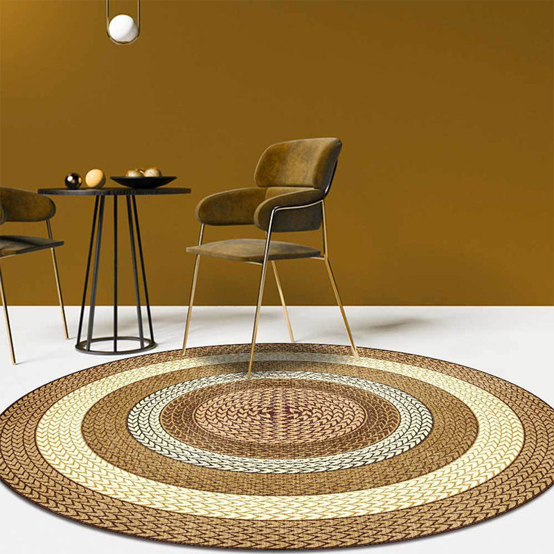 Stornfield | Rustic Yellow and Green Concentric Circles Pattern Polyester Rug Machine Washable Non-Slip Living Room Rug