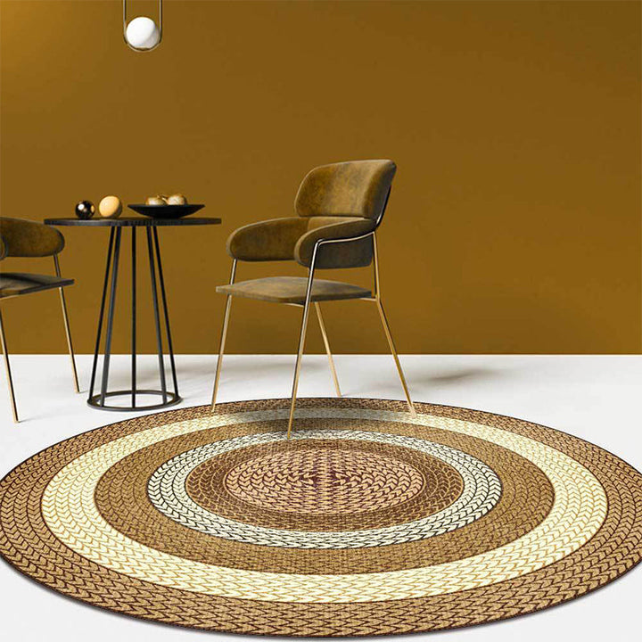 Stornfield | Rustic Yellow and Green Concentric Circles Pattern Polyester Rug Machine Washable Non-Slip Living Room Rug