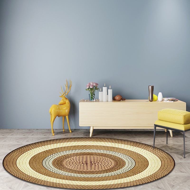 Stornfield | Rustic Yellow and Green Concentric Circles Pattern Polyester Rug Machine Washable Non-Slip Living Room Rug