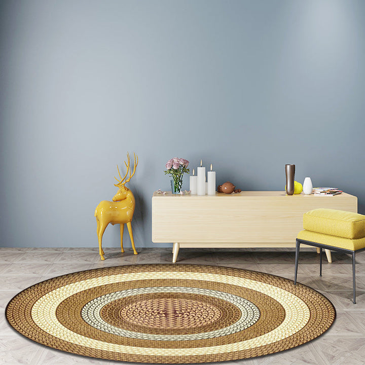 Stornfield | Rustic Yellow and Green Concentric Circles Pattern Polyester Rug Machine Washable Non-Slip Living Room Rug