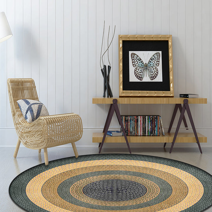 Stornfield | Rustic Yellow and Green Concentric Circles Pattern Polyester Rug Machine Washable Non-Slip Living Room Rug