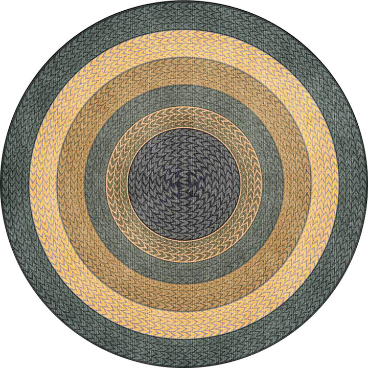 Stornfield | Rustic Yellow and Green Concentric Circles Pattern Polyester Rug Machine Washable Non-Slip Living Room Rug