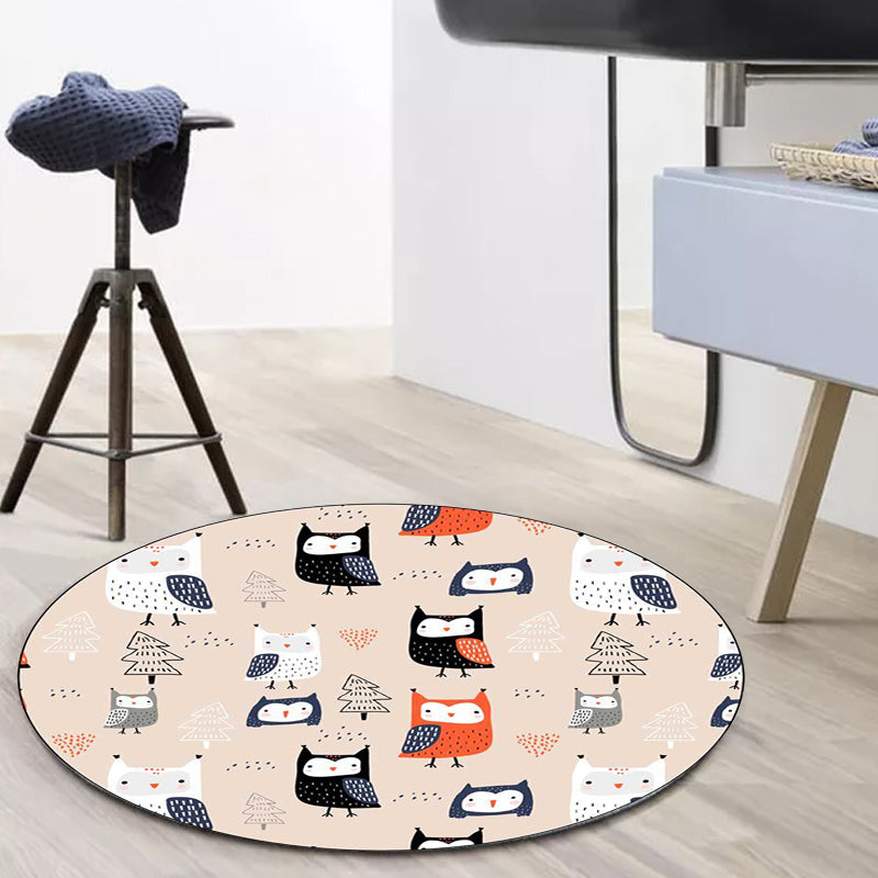 Stornfield | Stylish Children's Rug in Pink Animal, Tree and Owl Pattern, Polyester Rug, Machine Washable for Baby's Room