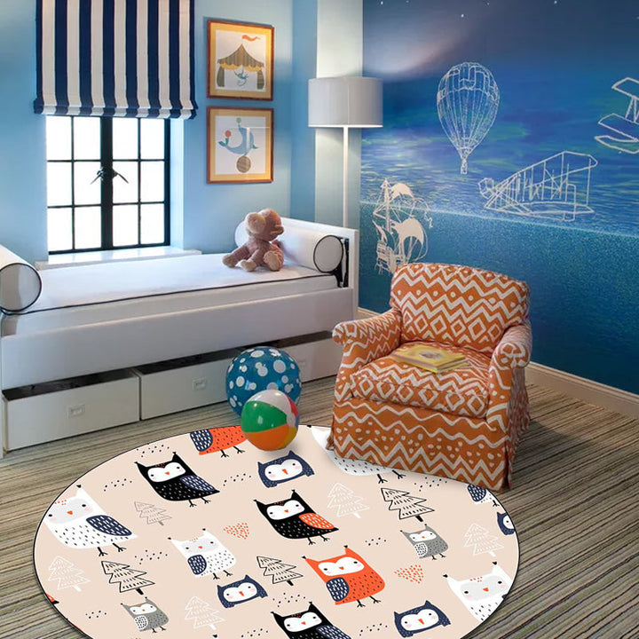 Stornfield | Stylish Children's Rug in Pink Animal, Tree and Owl Pattern, Polyester Rug, Machine Washable for Baby's Room