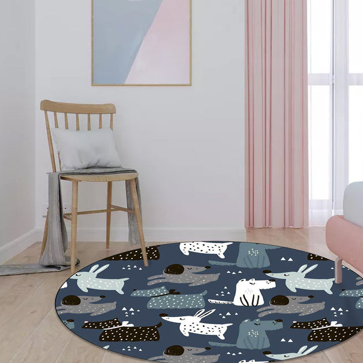 Stornfield | Blue Animal Rabbit Dog Polyester Casual Children's Rug Stain Resistant Washable Mat for Kids Room
