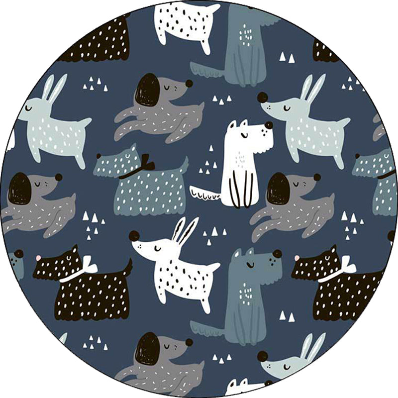 Stornfield | Blue Animal Rabbit Dog Polyester Casual Children's Rug Stain Resistant Washable Mat for Kids Room