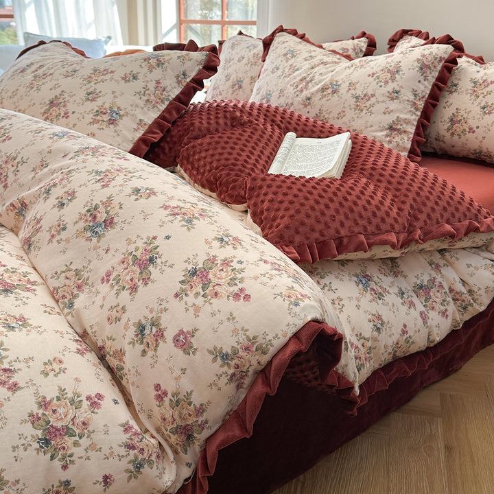 Cotton bedding set, double layer, with fleece inner side