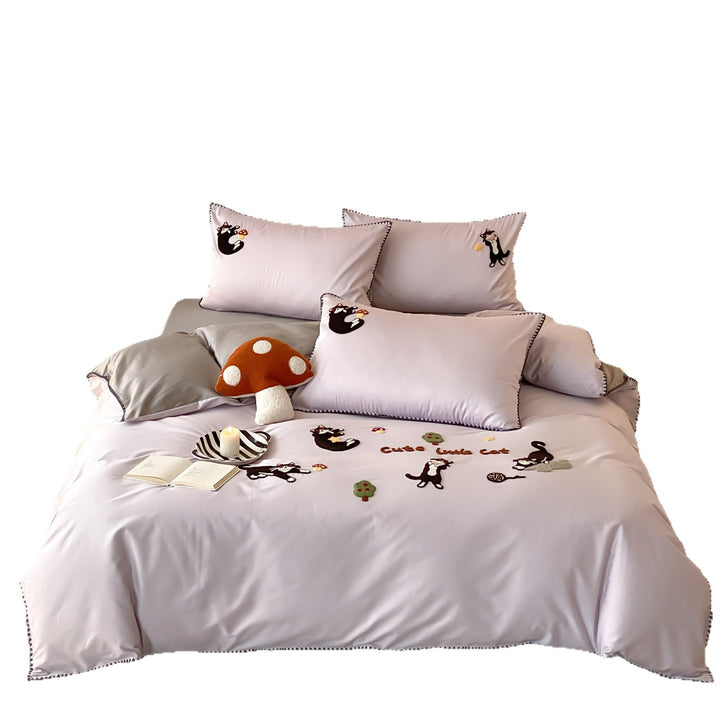 Cotton bedding set with towel embroidery, 4-piece