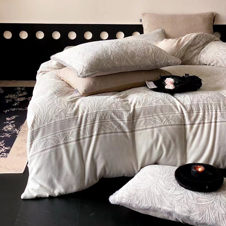 Warm milk fiber fleece bedding set for winter