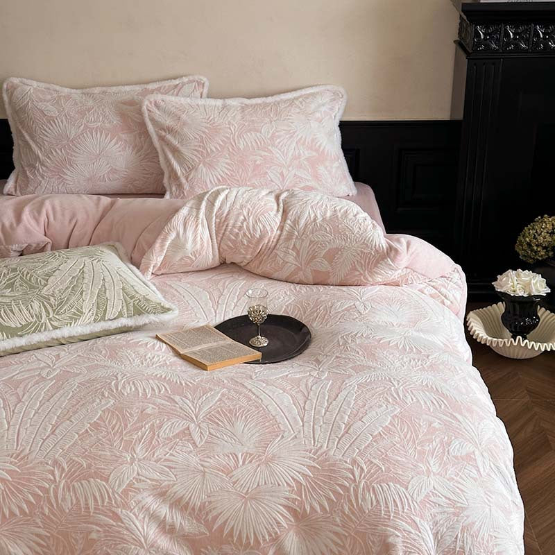 Milk fiber fleece bedding set, winter warm, floral