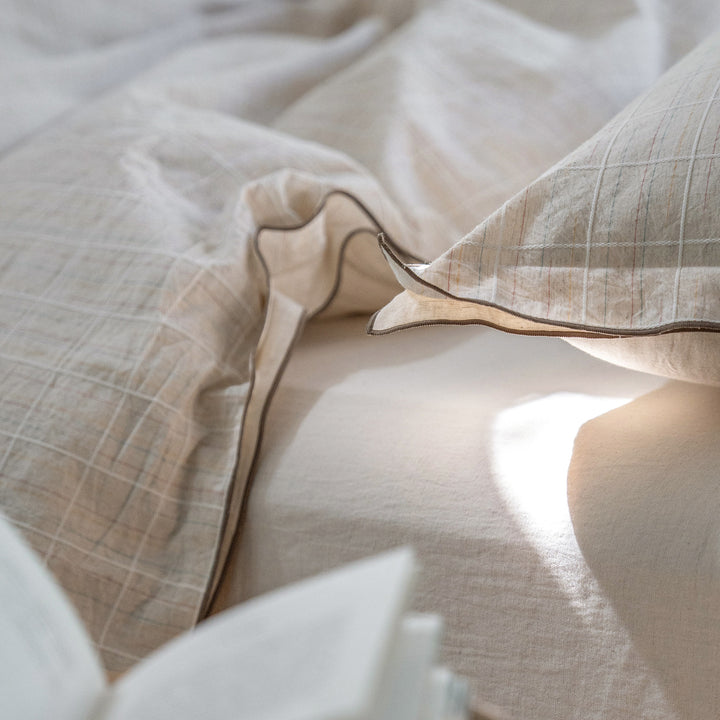 Cotton-linen bedding set, 4-piece, woven pattern