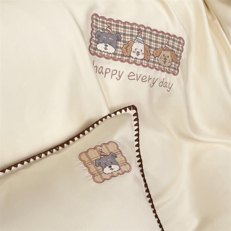 Soft Tencel bedding set, Class A, with cartoon embroidery