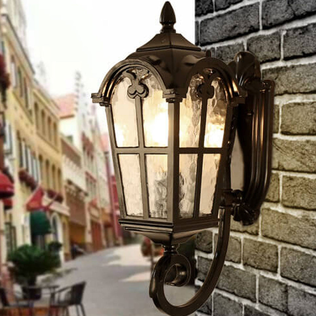 European Retro Glass Aluminum Lantern Outdoor Waterproof 1-Light Wall Sconce Lamp | Stornfield