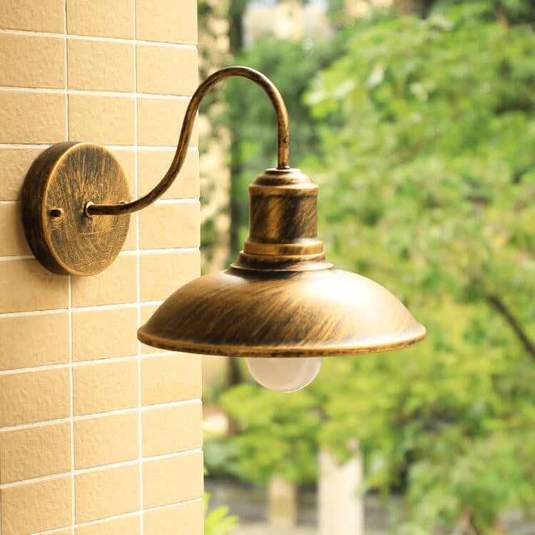 Retro Loft Dome Iron Outdoor Waterproof 1-Light Bent Arm Wall Sconce Lamp | Stornfield