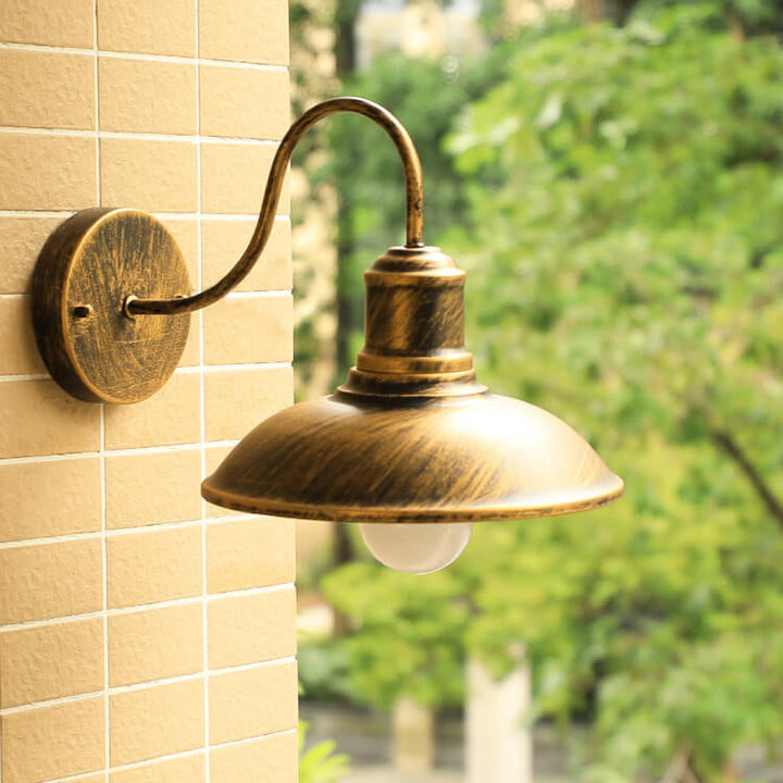 Retro Loft Dome Iron Outdoor Waterproof 1-Light Bent Arm Wall Sconce Lamp | Stornfield