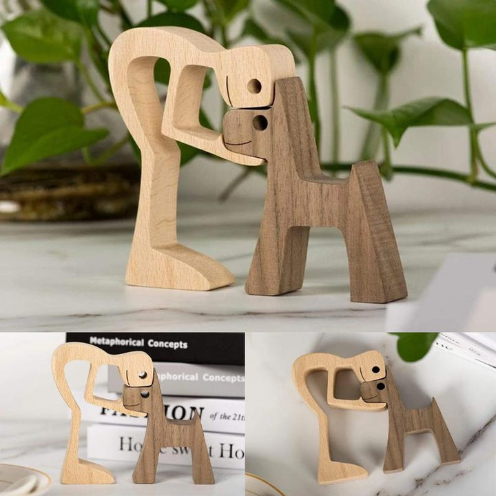 Pet Lover Gifts Wood Sculpture Family & Puppy Wooden Crafts Table Ornaments | Stornfield