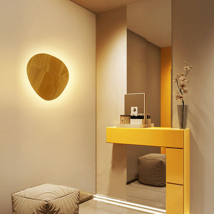 Stornfield | Modern Minimalist Irregular Oval Round Wood LED Wall Lamp for Living Room